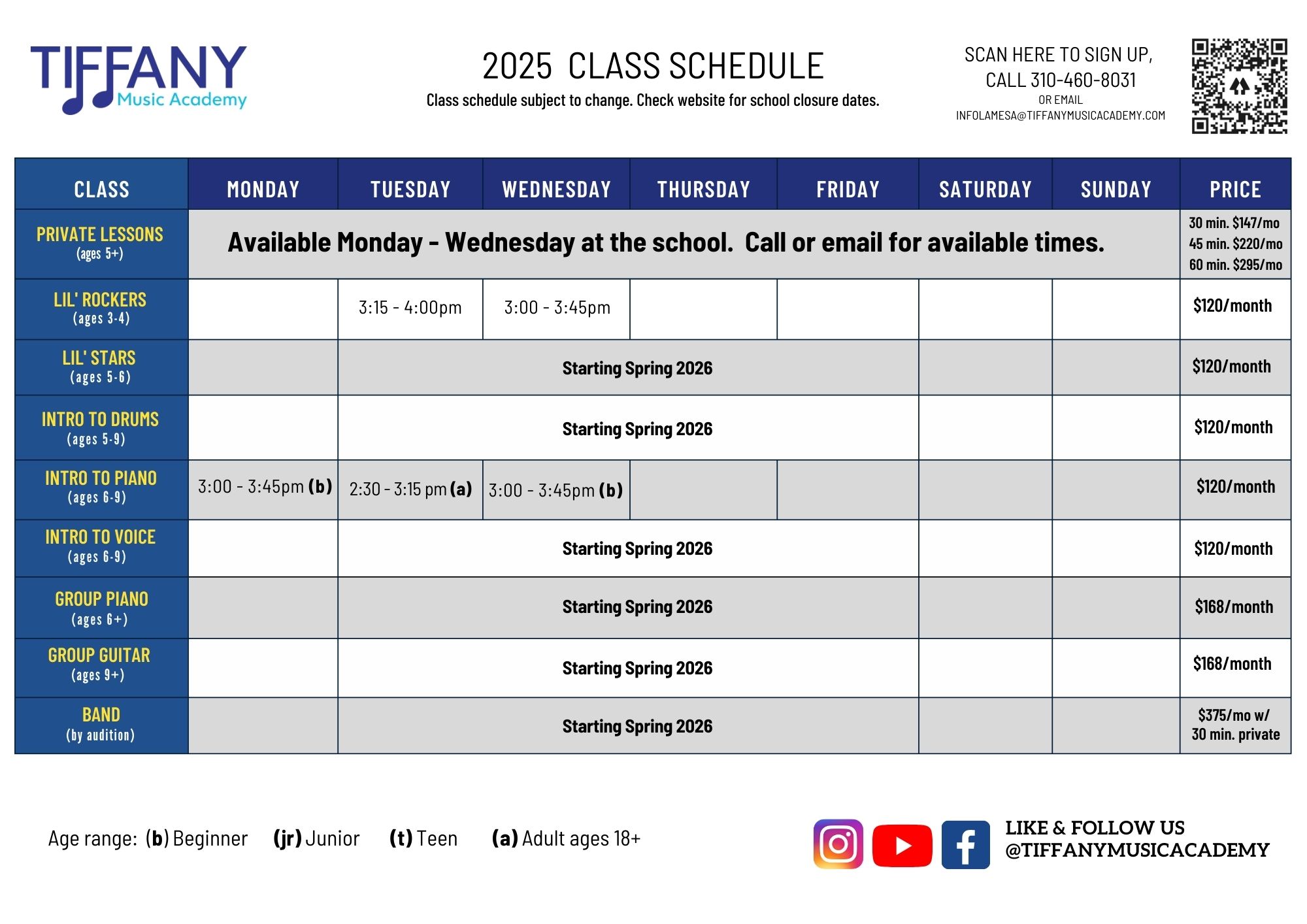 Class Schedule 102025