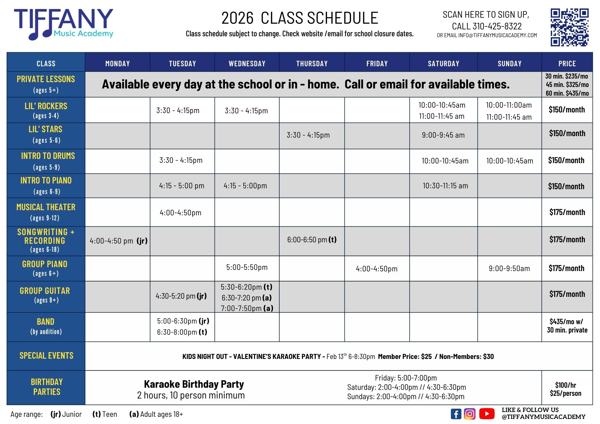 Class Schedule 22026 - Culver City