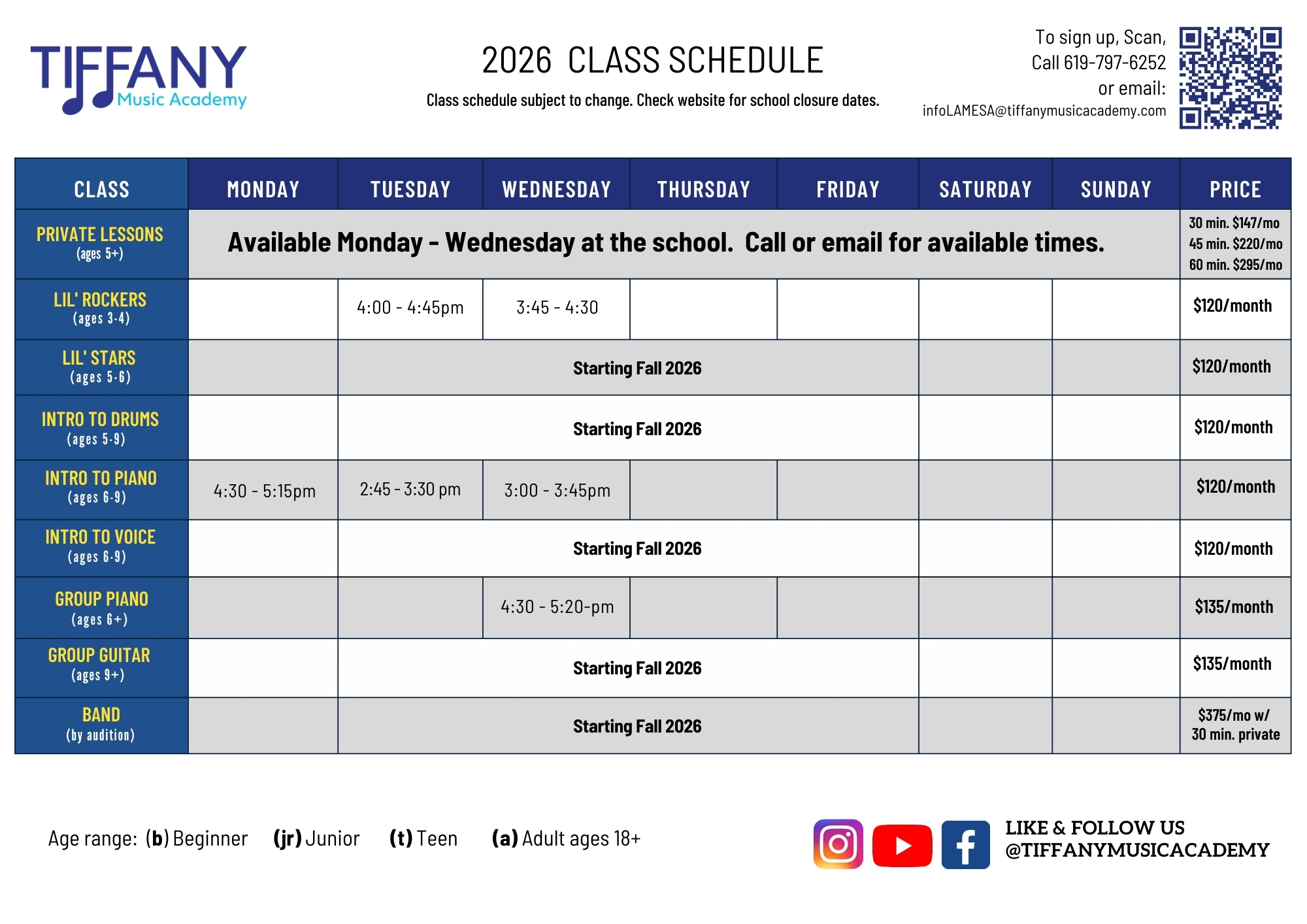 CLASS SCHEDULE - LAMESA