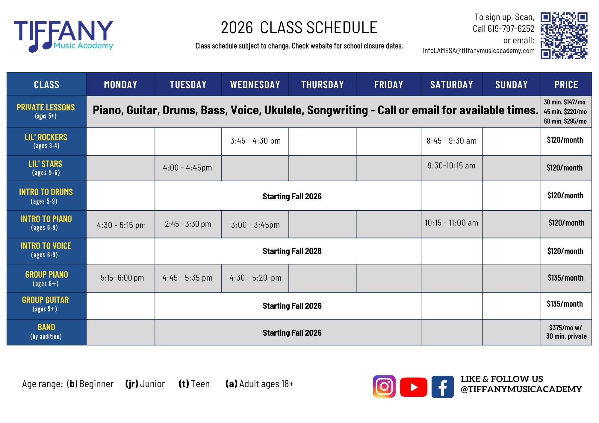 CLASS SCHEDULE - LAMESA