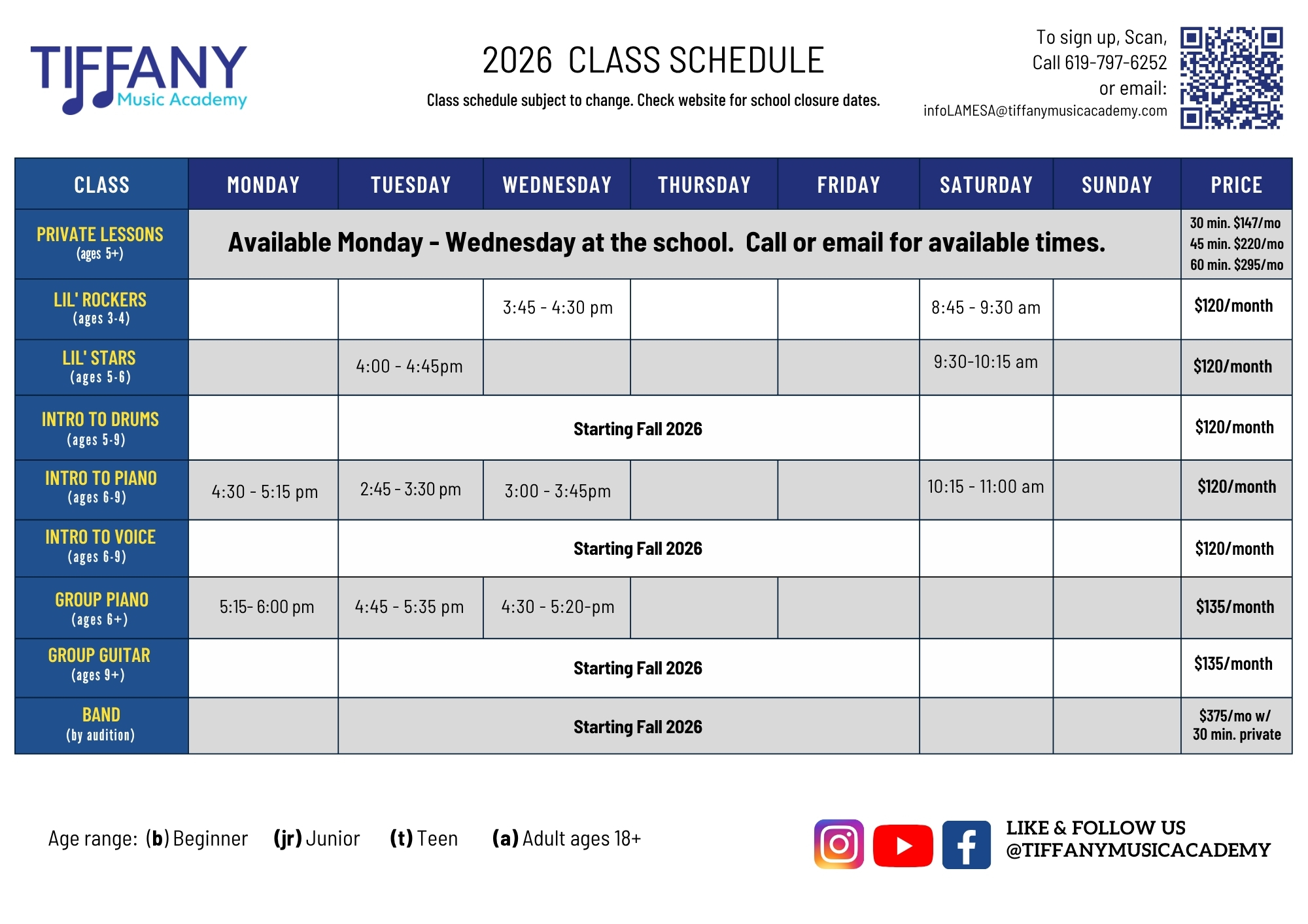 CLASS SCHEDULE - LAMESA