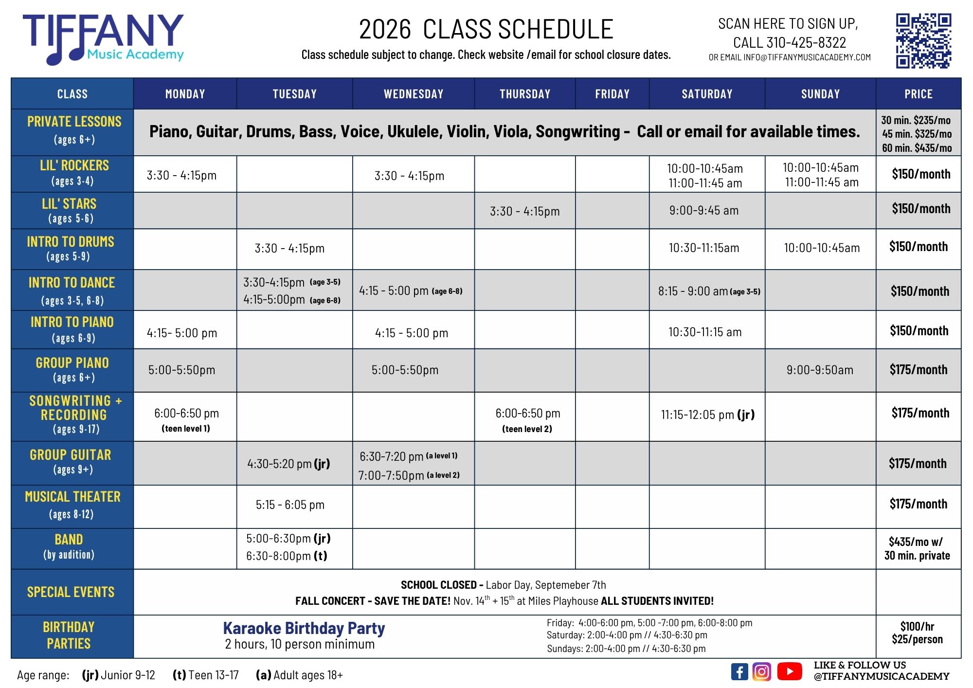 Class Schedule 9_2026 - Culver City Class Schedule 9_2026 - Culver City