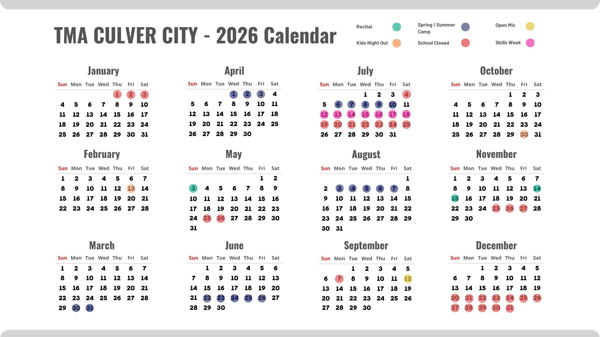 TMA 2026 Calendar